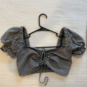 Black Gingham Crop Top